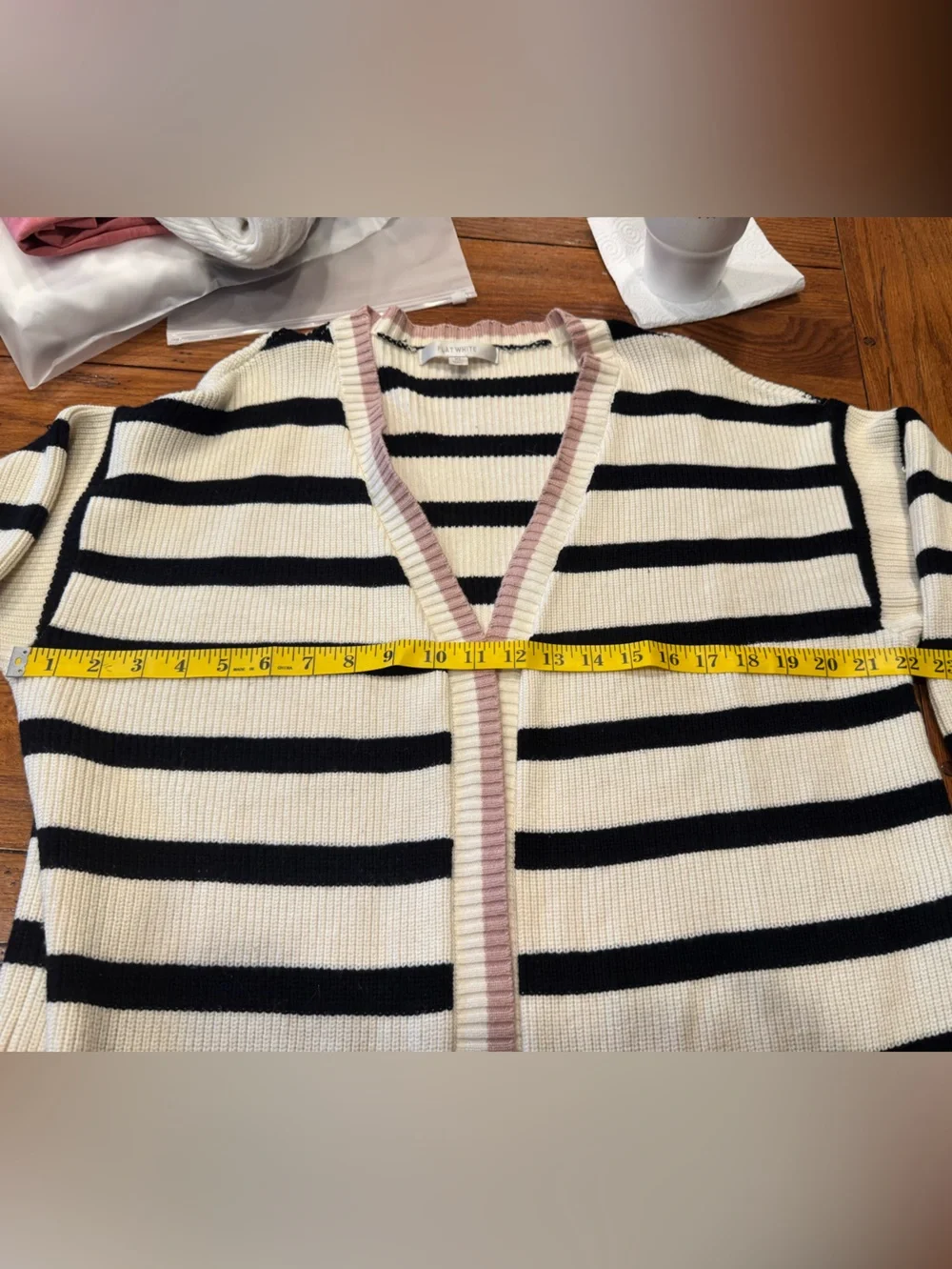 Anthropologie Size XL Striped Knit Cardigan, Crop Top & Shorts Set -Pink & Black - Picture 6 of 15